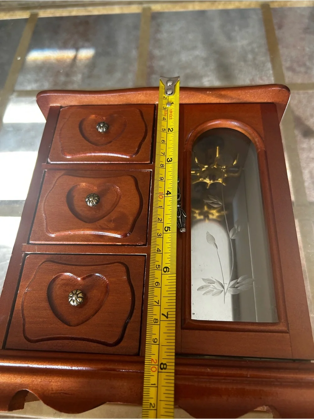Vintage wooden jewelry box armoire Glass Doors & Drawers Organizer Armoire